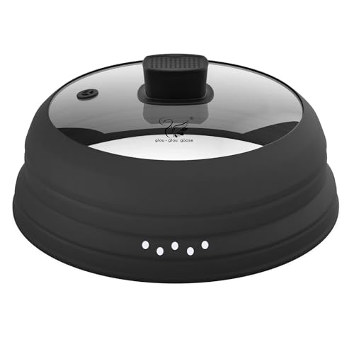 Cubierta protectora de vidrio para microondas, tapa protectora con silicona plegable para platos de olla de alimentos, 11.8 pulgadas, color negro