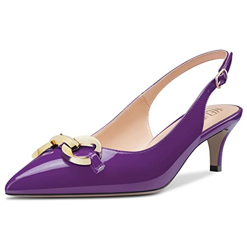 HEUIVZAR Pumps for Women Ankle Strap Slingback Closed Pointed Toe Stiletto Low Kitten Heel Pumps Patent Dress Shoes Shopping Vacation 2 Inch2