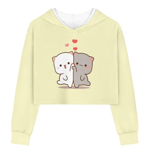 DISNIMO Sudaderas con capucha para niñas de 5 a 14 años, de manga larga, sin botones, atlética, ropa de voleibol, Lindo gato amarillo, 9-10 años