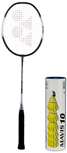 Image of YONEX ZR 100L Aluminum Strung Badminton Racquet with Full Cover (Black) & Mavis 10 6X1 Nylon Shuttlecock (Blue /Yellow) Combo