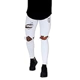 Ansenesna Hose Herren Jeans Lang Destroyed Zerrissen Freizeithose Eng Mit Taschen Cargo Denim Outdoor (S, Weiss)