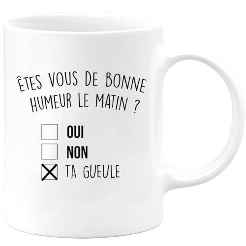 quotedazur Café-Croissant - Mug Personnalisé Humour Êtes- Vous De Bonne Humeur Le Matin Oui Non - Cadeau Noël Original Drôle Anniversaire Tasse Collègue Homme Femme - Blanc/Céramique