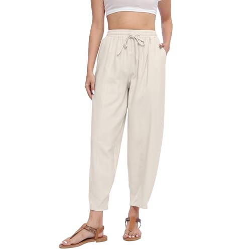 Women Summer Baggy Pants, Casual Loose Fit Ankle Length Trousers with Pockets for Vacation, Yoga, Streetwear