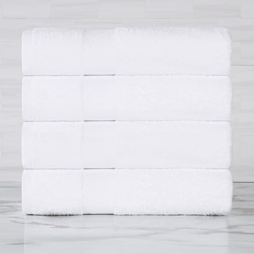 Superior Juego de algodón Egipcio, Toalla Absorbente de Fibras largas, Secado rápido, 4 Piezas, Color Blanco