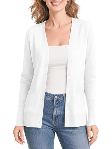 Urban CoCo Women's Lightweight Button Front Cardigan Sweaters V-Neck Classic Knit Sweater with...