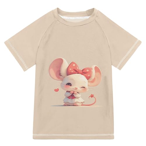 Cartoon Cute Animal Beige Kids Bathing Suit Sun Protection Youth Sports Tshirts Swimwear Beach Tops 3T