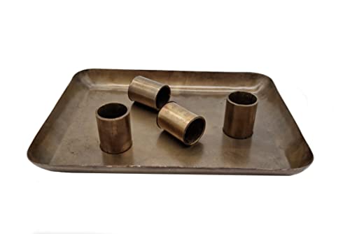 Portavelas de metal para 4 velas, 20 x 15 cm, bandeja decorativa con soportes magnéticos, soporte para velas de mesa, en aspecto dorado envejecido, soporte magnético para velas