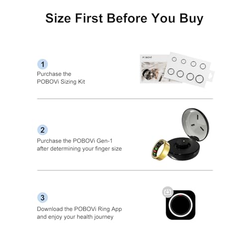 Image of POBOVi Smart Ring for Women Men- Sleep /Fitness /Stress /Heart Rate Tracker- Menstrual Records - 7 Days Battery Life - Wireless Charging - No APP Subscription - iOS & Android Compatible (Gold, Size 8)