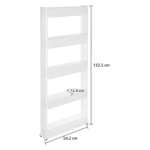 Image of 5 Layer Storage Organizer Slim Rack and Shelf with Wheels for Easy Slide| Unbreakable Plastic, white