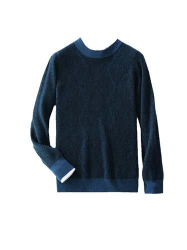 Men's Round Neck Diamond Color Blocking Pullover Winter Solid Wool Knitted Sweater Casual Thickened Top