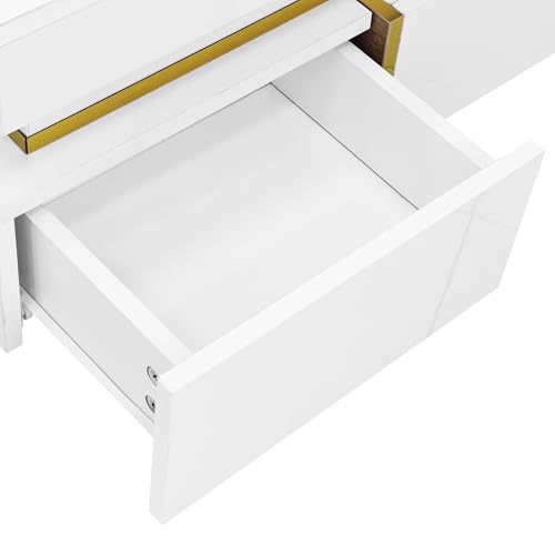 ANIROY Couchtisch, Hochglanz-Wohnzimmertisch, Beistelltisch mit Schubladen und goldenen Akzenten (Weiß) – Bild 6