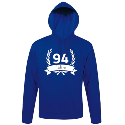 shirt84 94 cumpleaños en la corona de laurel hombres sudadera con capucha, Azul Royal., XXXL