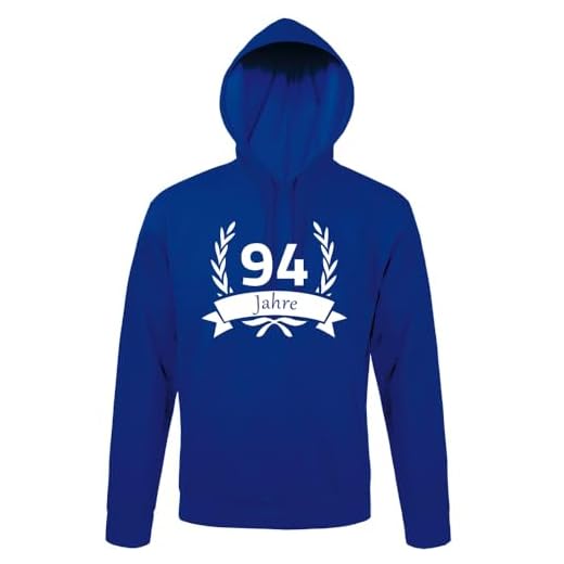 shirt84 94 cumpleaños en la corona de laurel hombres sudadera con capucha, Azul Royal., XXXL