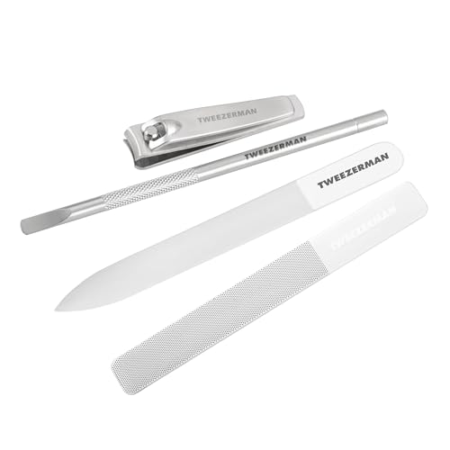 Tweezerman Glass Manicure Set Includes Nail Clipper Cuticle Pusher Glass Nail File and Nail Buffer