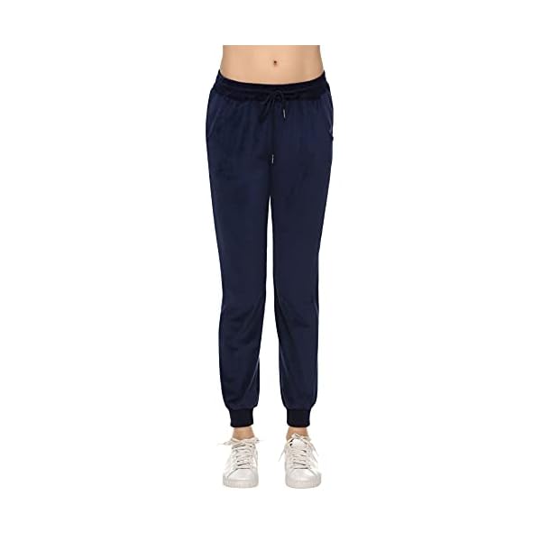 Irevial Women Velvet Trouser Joggers Velour Sweatpants Winter Casual Active Yoga Sportswear Pants with Pockets Navy Medium
