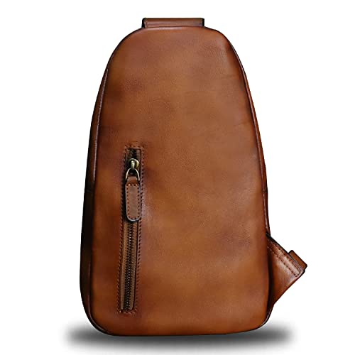 Genuine Leather Sling Bag Crossbody Purse Handmade Hiking Daypack Motorcycle Bag Retro Shoulder Backpack Vintage Chest Bag (Brown)3