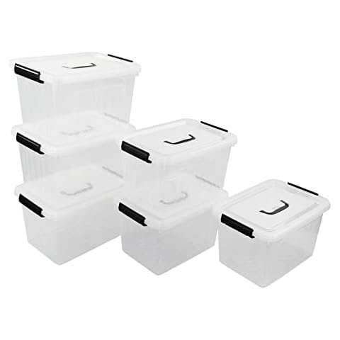 Yesdate Juego de 6 cajas de almacenamiento de plástico transparente con tapa de 12 litros Cover