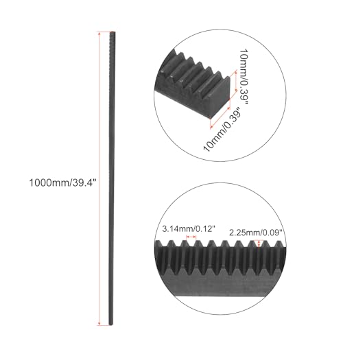 Image of uxcell Steel Gear Rack, 2 Pcs 1Mod 1000mm x 10mm x 10mm Total 6.6 ft Heavy Duty Straight Linear Spur Rack for Machines Automotive