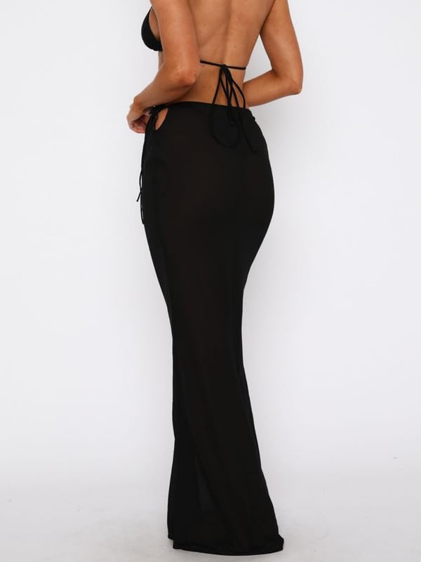 Women Floral Sheer Mesh Midi Skirt See Through High Waist Bodycon Long Skirt Boho Cover Up Summer Beach Skirts3