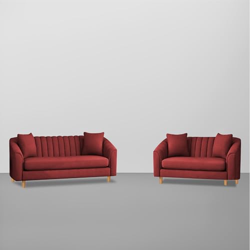 Image of Doraldo 3 + 2 Seater Sofa Set for Living Room (Maroon) Premium Fabric Sofa