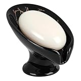 Soap Holder with Drain, Ceramic Soap Dish Self-Draining Bar Soap Tray for Shower Bathroom Kitchen, Black