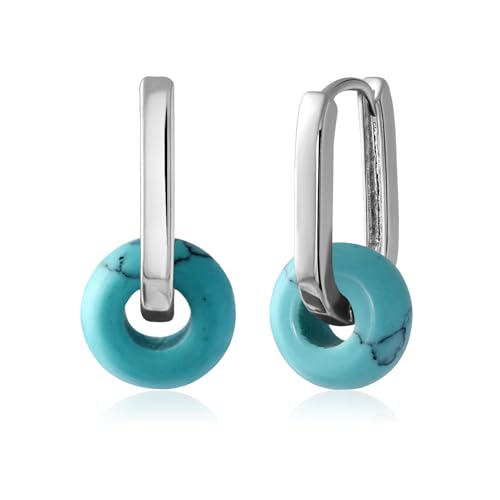 Aliyoham Turquoise Hoop Earrings for Women, Silver Plated Dangling with Blue Stone, Bohemian Christmas Jewellery Gift for Party & Everyday