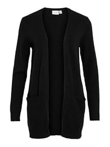 Vila Clothes Damen Strickjacke VIRIL L/S Open Knit Cardigan - NOOS 14044041, Einfarbig, Gr. 38 (Herstellergröße: M), Schwarz (Black)