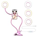 Selfie Ring Light with Cell Phone Holder Stand for Live Stream/Makeup, UBeesize LED Camera Beauty Light [3-Light Mode] [10-Level Brightness] with Flexible Long Arms, Compatible iPhone Android Phone