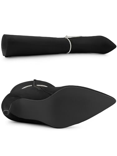 Allegra K Women's Rhinestone Chain Pointed Toe Stiletto Heels Black Knee High Boots 10 M US