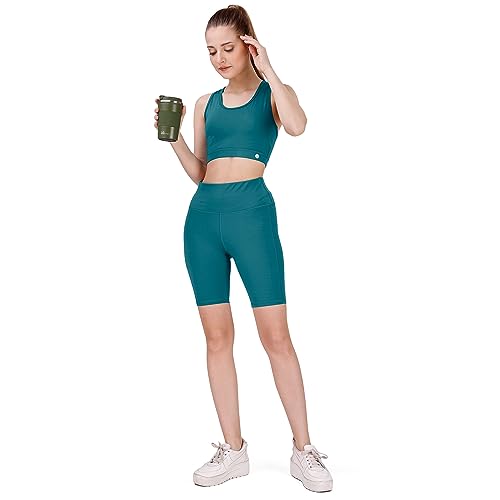 Image of SOIE Women Polyester Blend Sports Shorts High Waist Knee Length with Side Pocket Quick Dry Squat Proof Athleisure Shorts for Workout