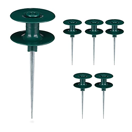 Relaxdays Schlauchführung Gartenschlauch, 6er Set, mit Erdspieß, Kunststoff, Schlauch Umlenkrolle, HxD 24,5 x 9 cm, grün