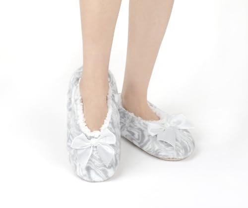 Image of DICUIRD Womens Cozy&Warm Soft Sole Slipper Socks with Grippers-Girls Teddy Fleece Indoor Slipper with Non-skid Bottoms