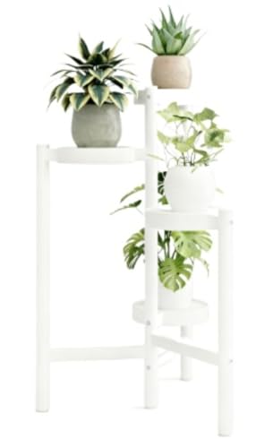 Riazdiw フラワースタンド 花台 フラワーポットラック 3段 4段 竹製 ポットラック ガーデニング 収納 立体 植物ラック おしゃれ 室内 屋外 観葉植物 (4層,ホワイト)