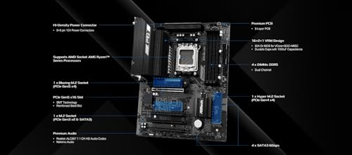 Image of ASRock X870 Pro-A WiFi ATX Motherboard - AMD AM5 Ryzen 9000 /8000 /7000, DDR5 8000+(OC), PCIe 5.0, Dual USB4 Type-C, Wi-Fi 7, 2.5GbE