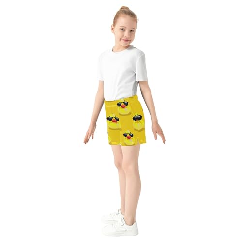 Girls Athletic Shorts Cute Funny Yellow Ducks Sunglasses Print Casual Summer Pajama Shorts for Kids Teens, X-Small4