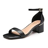 Trary Low Black Heels for Women Square Open Toe Ankle Strap Women's Pumps Dressy Shoes Block Chunky Heels Comfy Heeled Sandals for Women 2025 Adjustable Buckle 2.16 Inches Work Causal Party Wedding