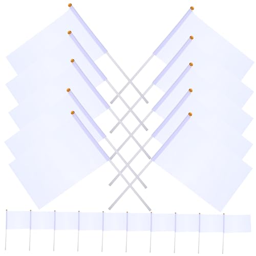 OSOLADY 20Pcs White Hand Cranked Flag for Referees Racing Events and Parties Lightweight Waving Banners Easy to Assemble for Sports and Community Gatherings