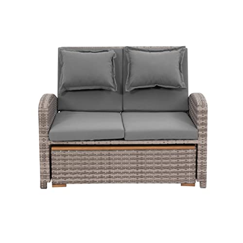 Greemotion Rattan-Lounge Bahia Tobago, Gartensofa mit Bettfunktion, inkl. Hocker, Grau, Holzfarben