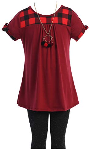 Image of 3 Pieces Top Legging Necklace Holiday Fall Winter Girls Pant Set 4-14