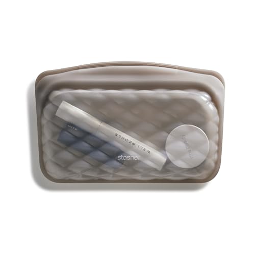 Bolsa de maquillaje de silicona reutilizable Stasher, color gris pardo hermético para viaje