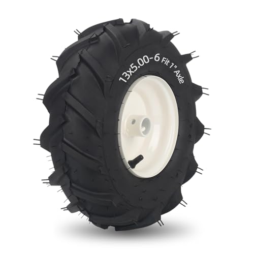 GICOOL 13x5.00-6 Tubeless Tiller Tire and Wheel 1 Axle Size 3-1/8 Centered Hub 13x5-6 Agriculture Super Lug Tractor & Trencher Tire Replacement 1 Pack