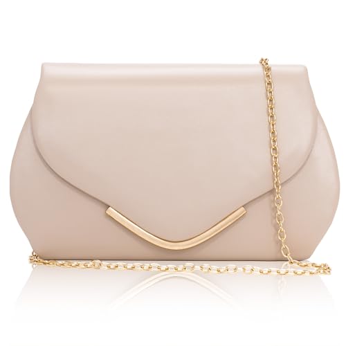 Pochette ceremonie mariage en cuir nude et finitions courbées haut de gamme
