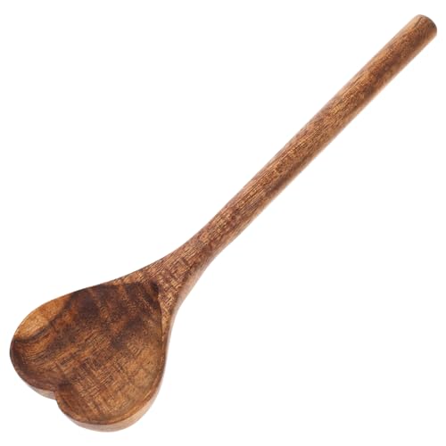 PRETYZOOM 心形デザイン木製ロングスプーン 調理用食洗機対応 食材かき混ぜやすくサラダ スープ盛り付けに キッチン用 耐久食器