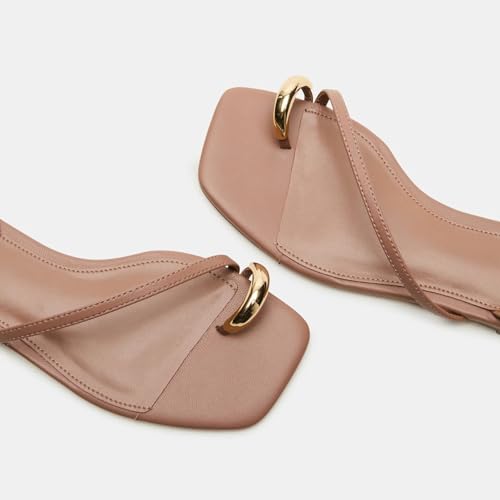 Image of Yishaweiqi Metal Ankle Strap Flat Sandals for Women Toe Ring Strappy Slip On Sandals Open Square Toe Beach Sandals