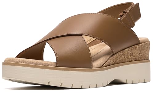 Clarks Sandalias de cuña Diaz Cross para mujer, Bronceado Cuero, 6.5