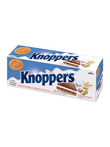 Image of Knopperss Crispy Wafers with Nougat and Milk Cream - | German Imported Chocolate Wafer Snack | Creamy Milk & Crunchy Wafers Big Pack 15 x 25g Bars