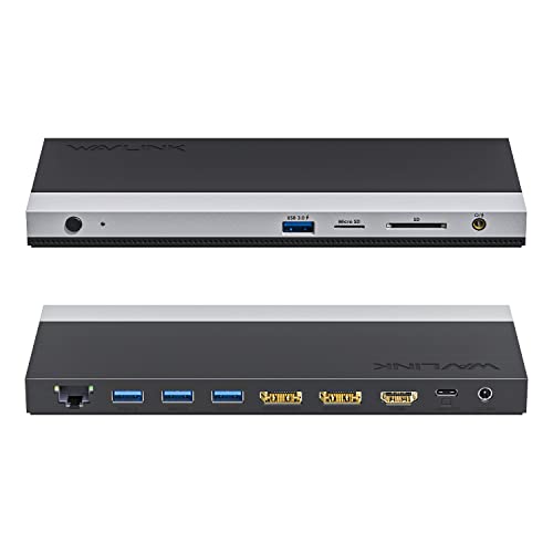 WAVLINK USB C 13-in-1ドッキングステーション 100W PD充電 HDMI付き三重4Kディスプレイ USB-Cアダプター 2つのディスプレイポー
