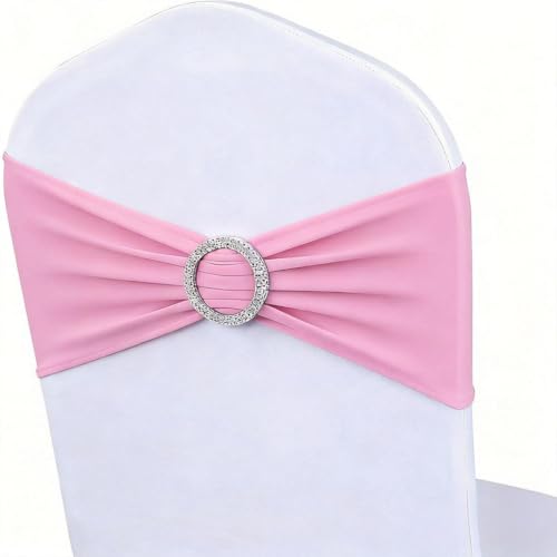 Image of 50 Pack Pink Chair Sashes, Light Pink Spandex Chair Bands for Wedding Gender Reveal Party Decor, Baby Pink Bows for Folding Chairs
