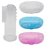 Gadgetime USA Baby Finger Toothbrush (Set of 3) - Silicone Baby Toothbrush with 3 Cases in Blue, Pink & Clear- Toddler Training Toothbrush -...