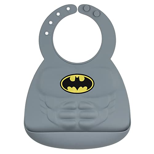 Bumkins Silicone Bib, DC Comics Baby Bib, Toddler Bib, Waterproof, Wipe Clean, Stain and Odor Resistant, 6-24 Months â€“ Batman